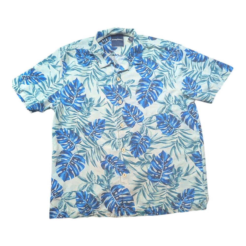 Tommy Bahama Men’s Hawaiian Silk Shirt Short Sleeve Blue Size Large Floral